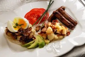 eggs, potatoes and sausage